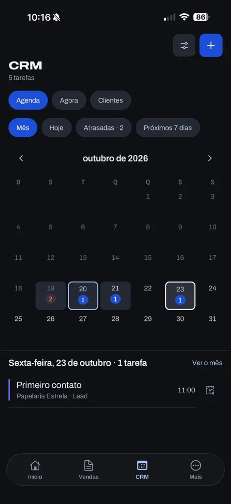 Agenda do CRM no mês